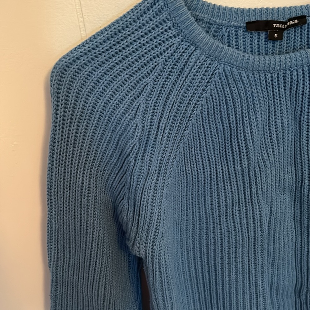 TALLY WEIJL made in Germany blue cropped cable knit sweater S - Picture 3 of 5
